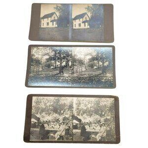 Vintage Stereoscope Photo Cards Life Colonial House People Picnic Yard Lake LI82